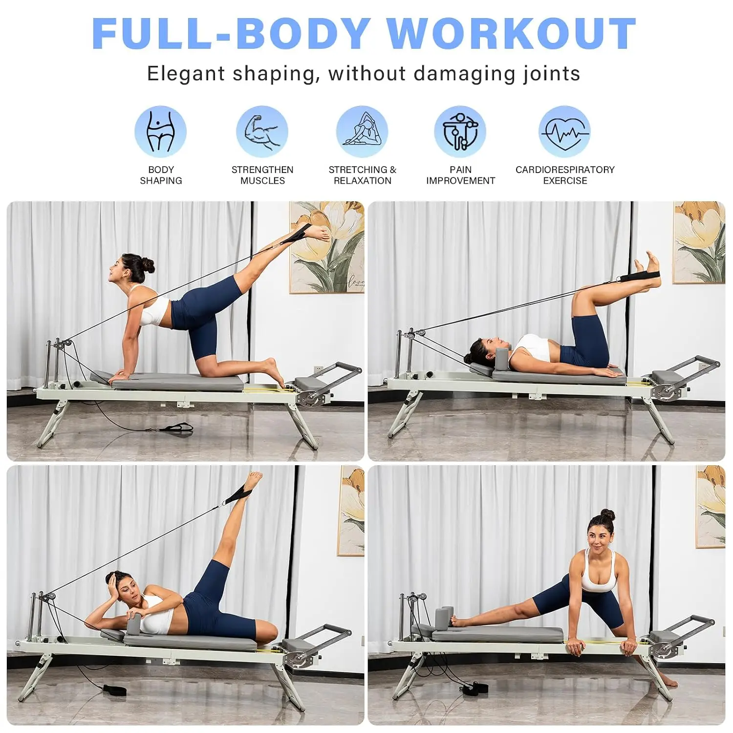 Foldable Pilates Reformer Machine with Jump Board & Dual Resistance Springs Cords for Home Gym 400lbs Capacity, Customized