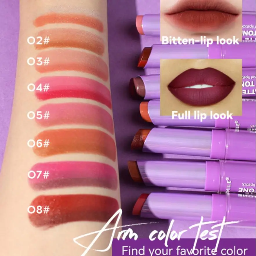 Veelkleurige matte lippenstiftset [4-delig] - Tweekleurige lippenstiften A en B, langdurig en niet plakkerig