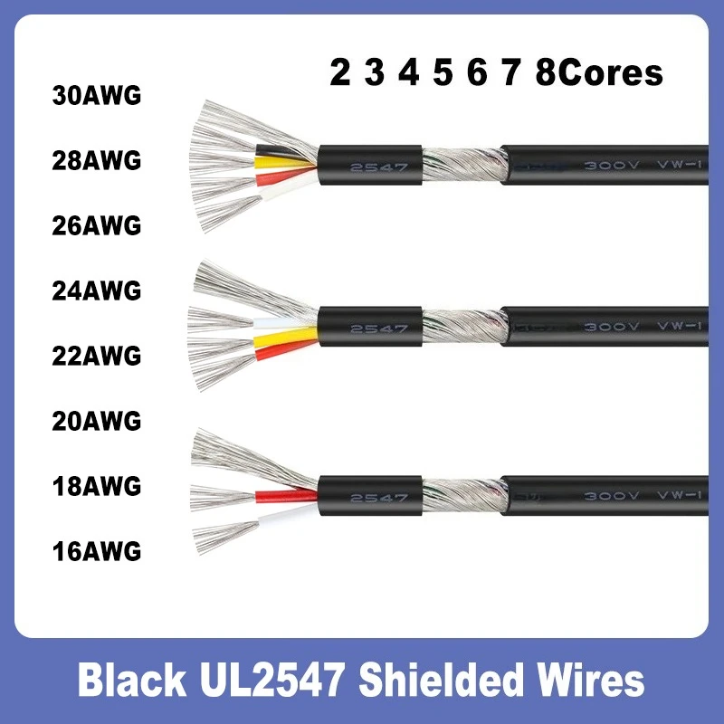 

1~10M UL2547 Shielded Wire 2 3 4 5 6 7 8 Cores Channel Audio Headphone Control Signal Copper Cable 30 28 26 24 22 20 18 16AWG