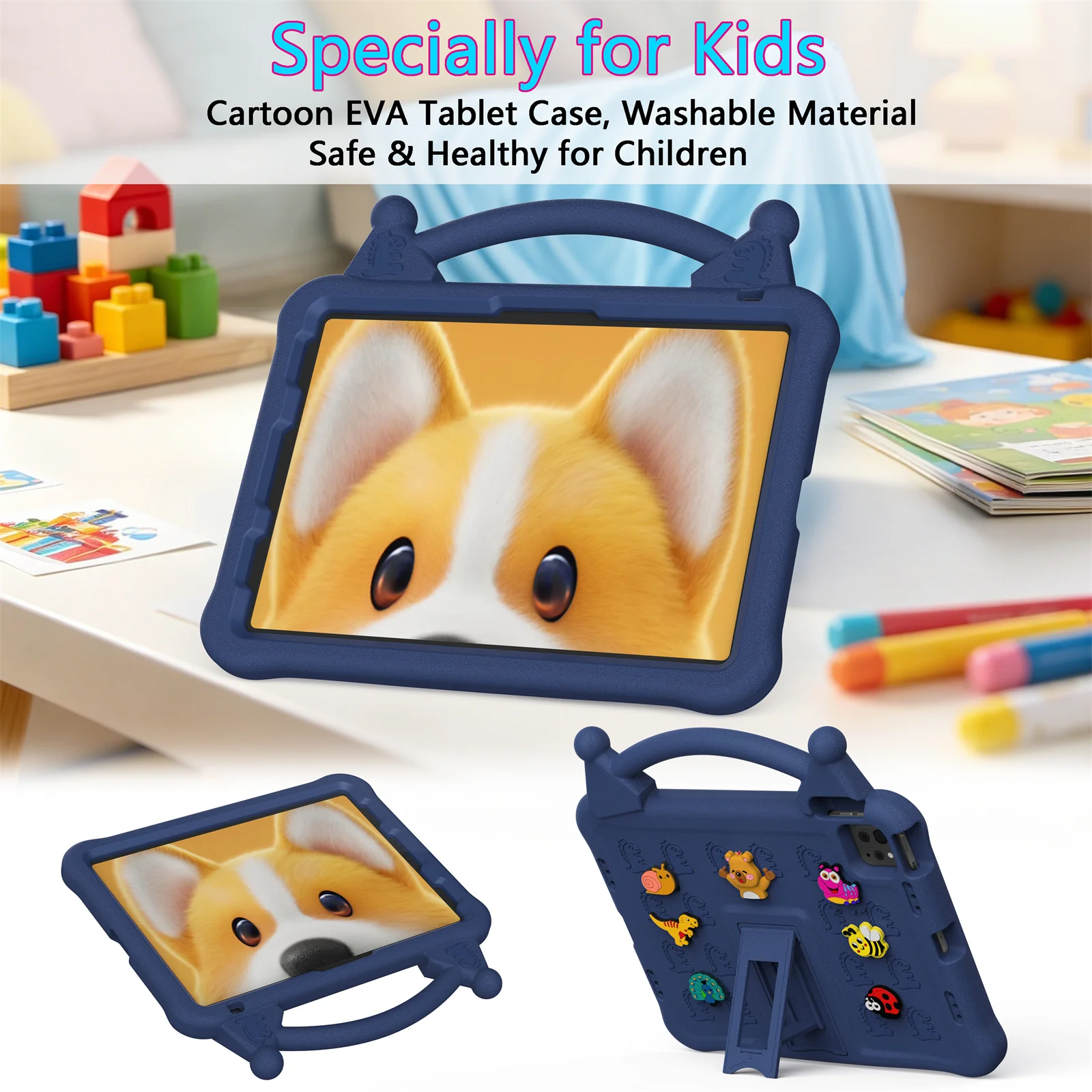 Cartoon EVA Tablet Case for iPad Pro 11 (2025) / (2024) / (2022) / (2021) / (2020) / (2018) / Air (2022) / (2020) , Kickstand Ki