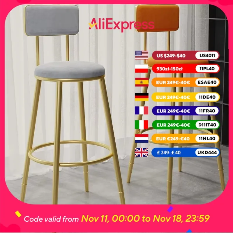 

Round Cushions Back Bar Stools Metal Minimalist Retro Sturdy High Bar Stools Dining Kitchen Gold Sillas De Comedor Furniture