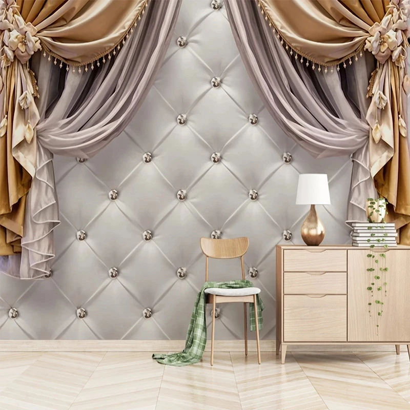 Custom 3D Wallpaper Modern European Curtains Soft Mural Bedroom Living room sofa TV background wall restaurant study Hotel photo