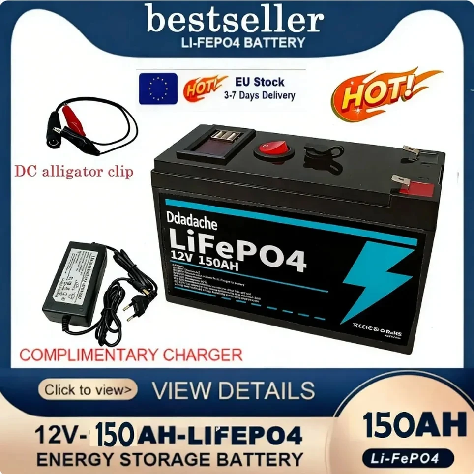 Lithium-Eisenphosphat-Batterie 12V 150Ah, geeignet für unterbrechungsfreie Stromversorgungen, Kajak-Fischfinder, Solarmodule, elektrische Spielzeugautos, Roller, Wohnmobile und Boote.