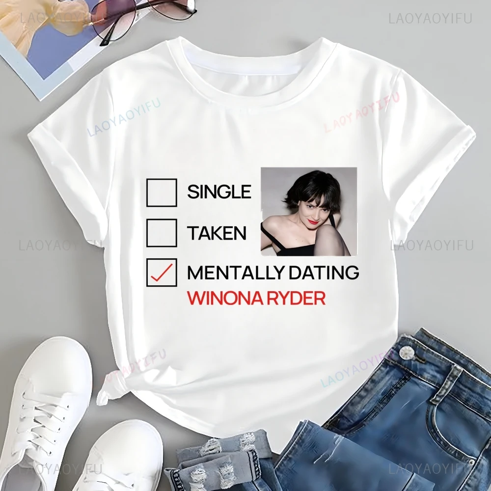 Winona Ryder Printed T-shirt Top Winona Ryder Neutral Trend Harajuku Short Sleeved Unisex Shirt Graphic Oversized T-shirt