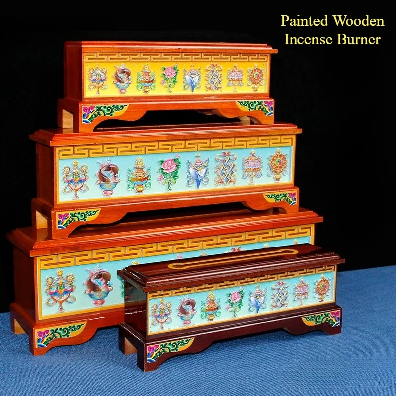Retro Eight Auspicious Symbols Incense Burner Solid Wood Incense Stick Burner Inside Room Tea Ceremony Decorative Ornaments