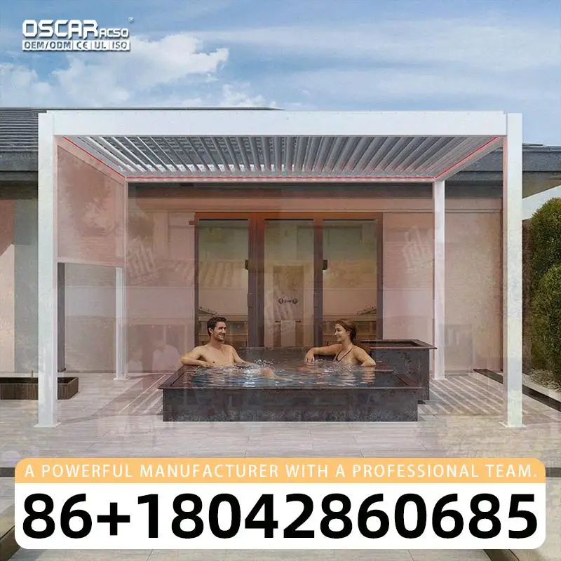 Motorized Patio Aluminum Waterproof Outdoor Louver Gazebo Bioclimatic Balcony Easily Assembled for Garden Backyard Terrace pergo