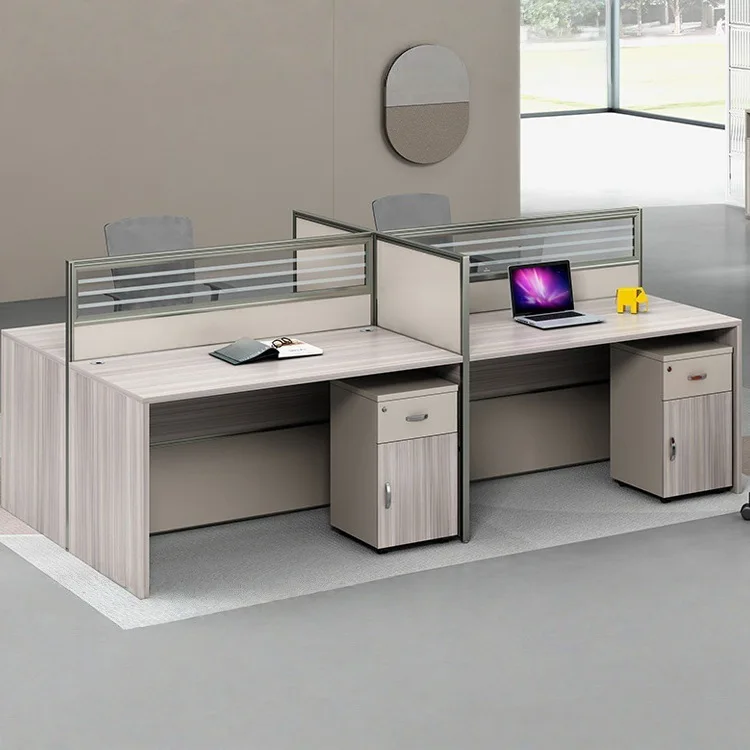 Modern Simple Double Screen Desk Office Staff Partition Station With Floor Activity Cabinet Staff Computer