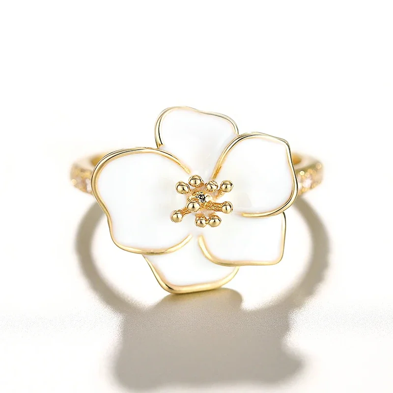 Huitan-anillos de dedo con diseño de flor blanca estética para mujer, anillos esmaltados hechos a mano, regalo de aniversario, joyería delicada para fiesta femenina