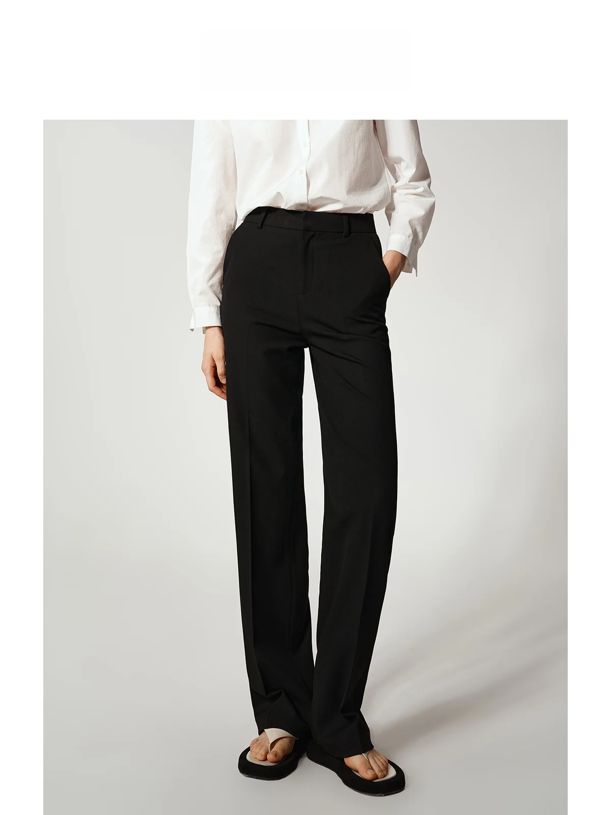 

Black Thickened Wide Leg Suit Pants for Women Spring Loose Slimming Drapey Straight Casual Commute Long Trousers