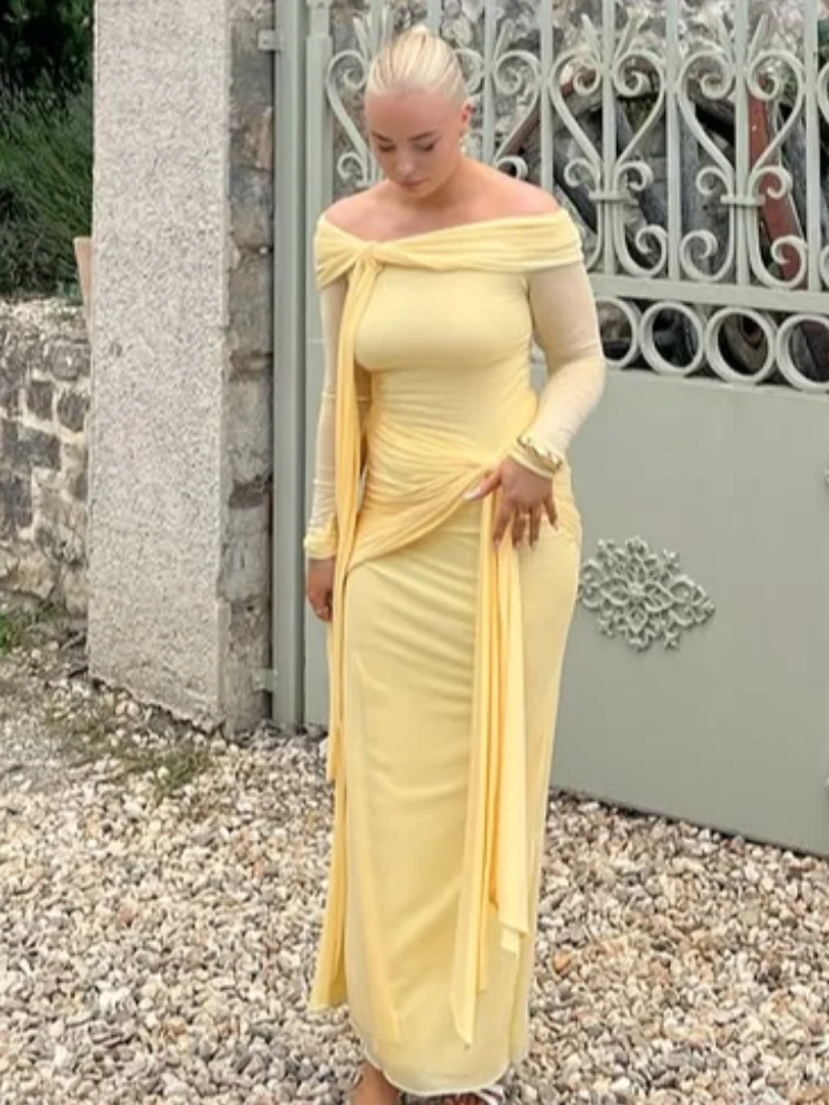 Yellow Crepe Evening Dress Off The Shoulder Mermaid Formal Occasion Pleat Prom Party Gowns Customized Female Robe 2025