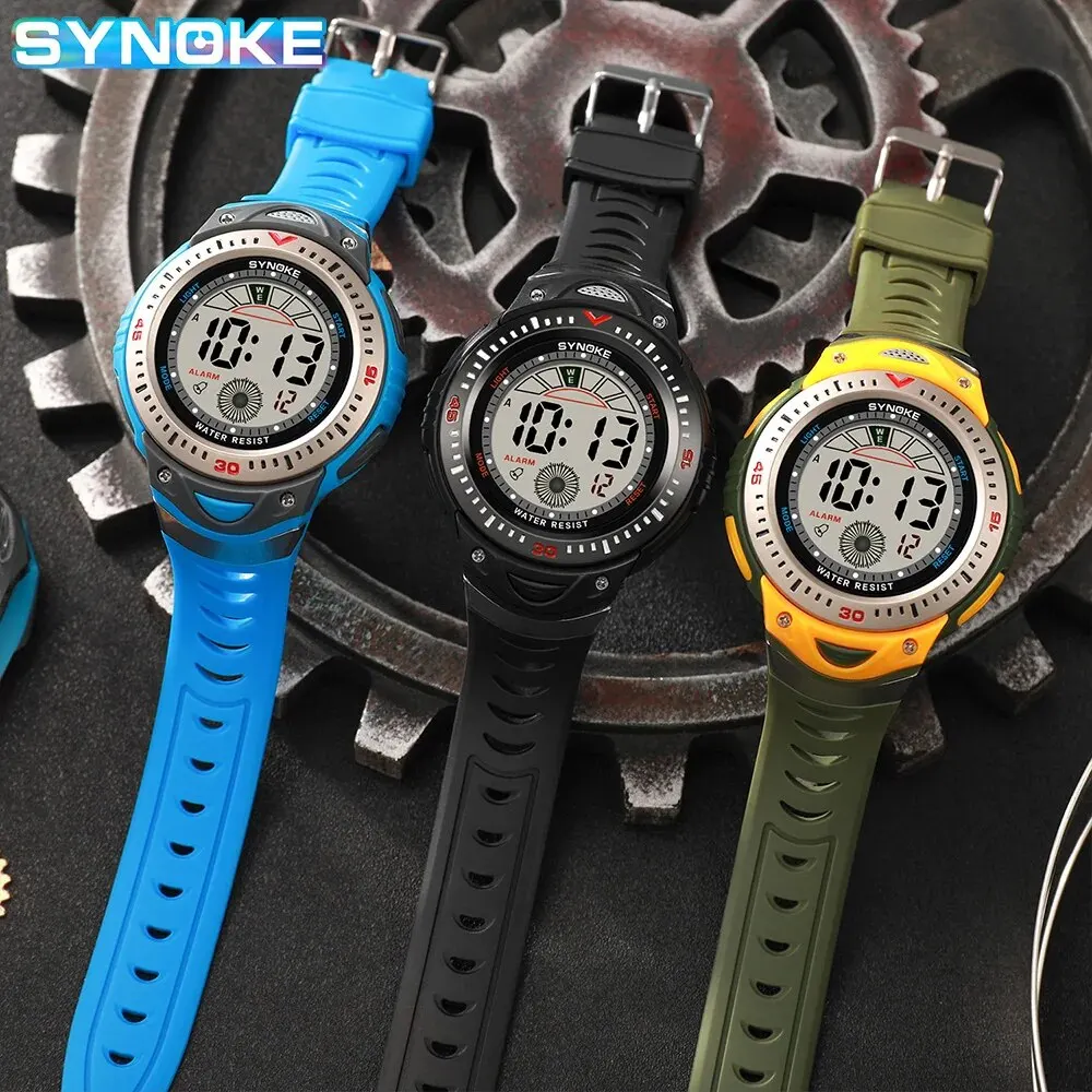 SYNOKE New Men Mountaineering Digital Watch Waterproof Shock Resist Large Screen Outdoor Running Student Fashion Watch Handsome