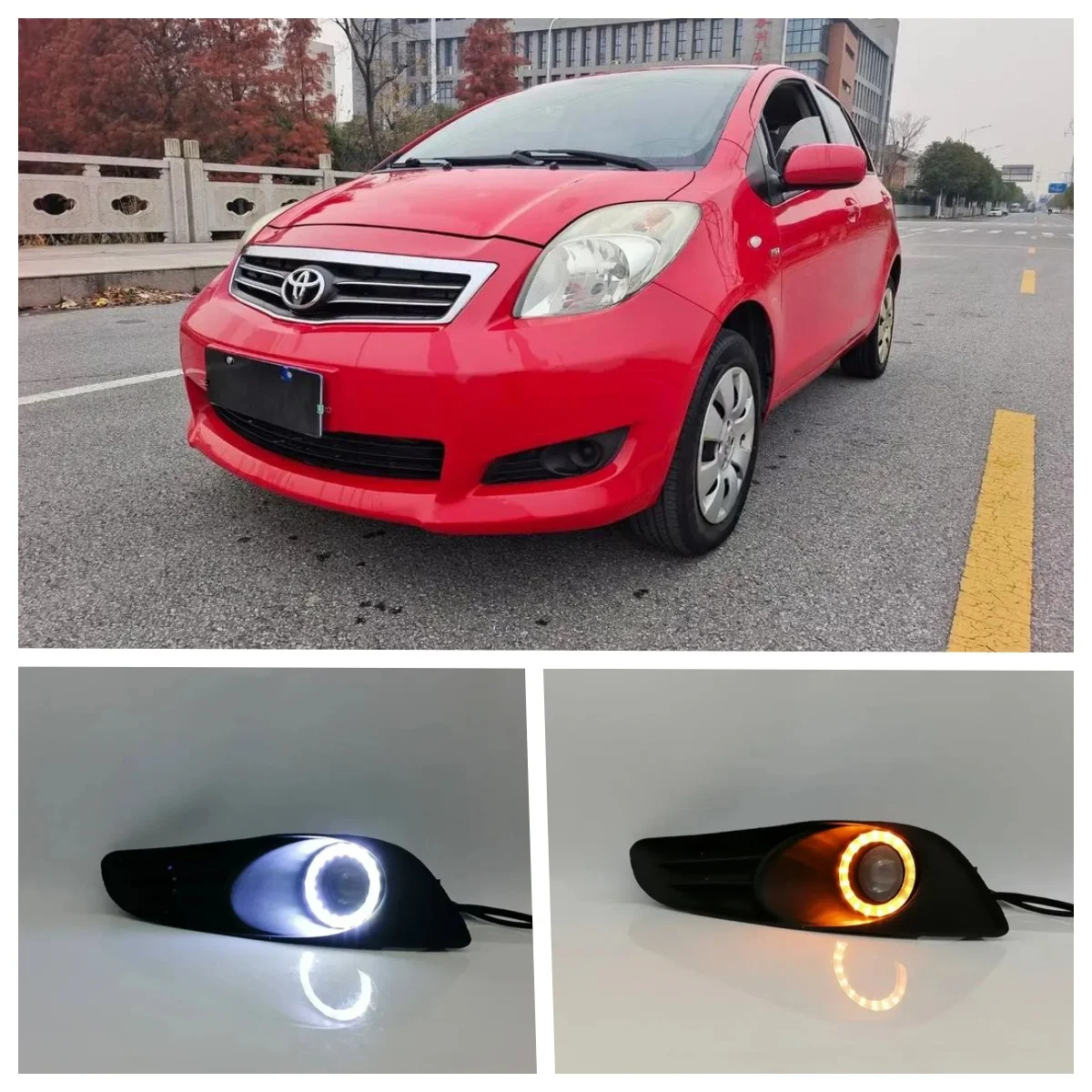 

LED Fog Light Assembly For Toyota Yaris 2011 2012 2013 Dual Color Angel Eye Daytime Running Lights Fog Lamp Accessories DRL Kits