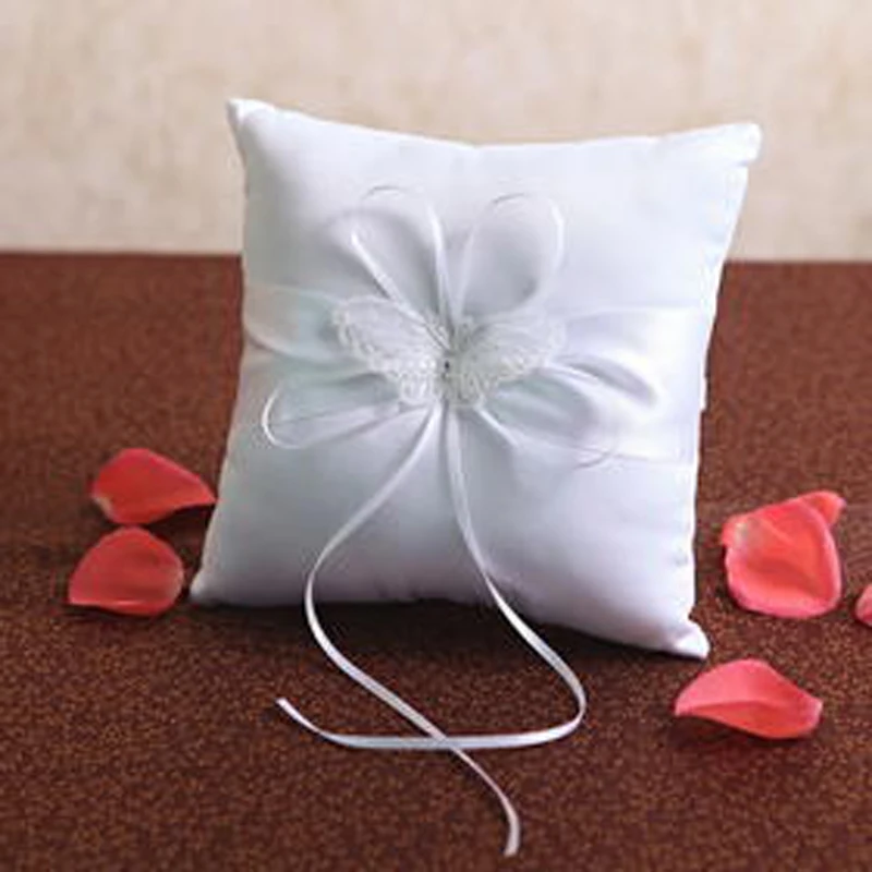 5Pcs/Set White Bow Satin Wedding Decoration Ring Pillow Flower Basket Guest Book Pen Garter Set Bridal Products Supplies