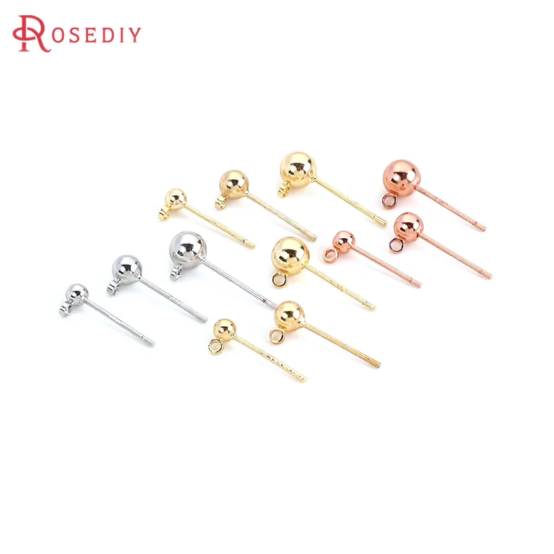 20PCS 3MM 4MM 5MM 18K Gold Color Plated Brass Ball Stud Earrings High Quality Diy Jewelry Findings Earrings Accessories