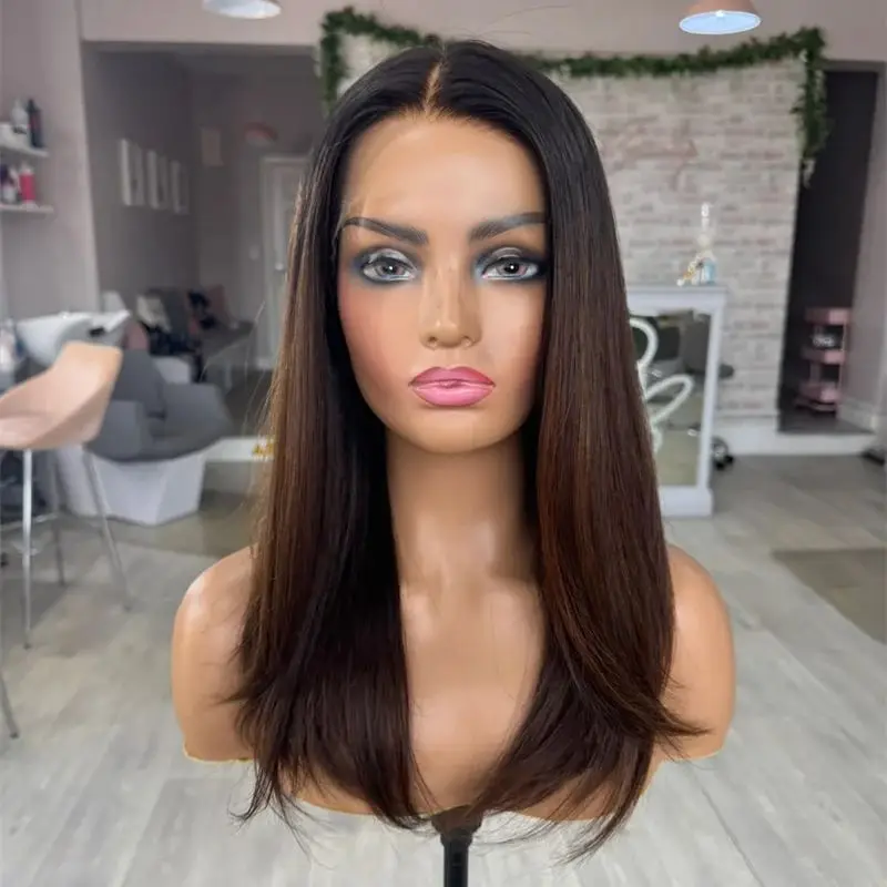

Парик с эффектом омбре, темно-коричневый, с балаяжем, HD-кружевной фронт, мягкий прямой парик для белых и чернокожих женщин, без клея, с предварительно выщипанной линией роста волос
