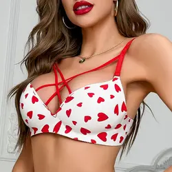 Beauwear Feamle Wirefree Bra Love Heart Pattern Lingerie for Women Samll Size Underwear