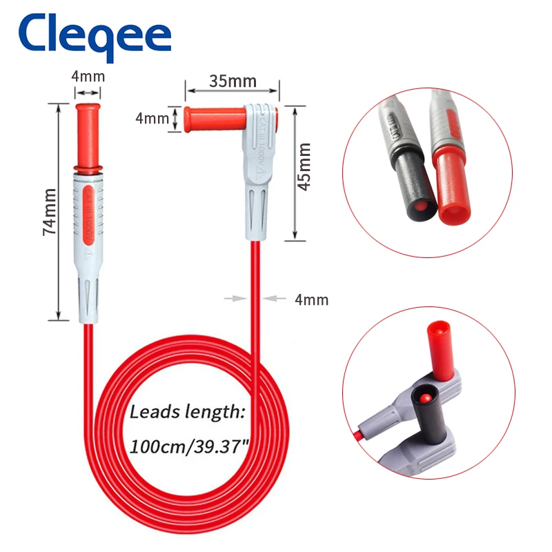 Cleqee P1600F 44PCS 4mm Banana Plug Multimeter Test Leads Kit Automotive IC Test Hook Clip Suitable for Fluke