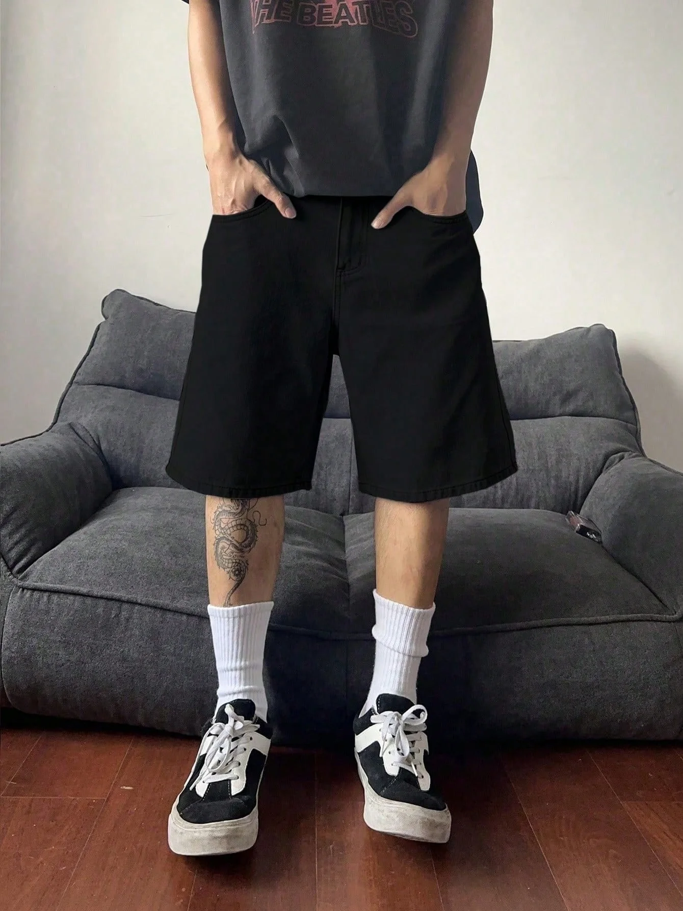 Men'S Fashion Loose Pants - Classic solid black non stretch denim
