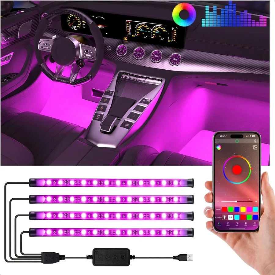 

Car Led Lights Interior with Smart APP Control Sync Music DIY Mode Multicolor led Car Interior Light Kits 5V USB Led Lights for