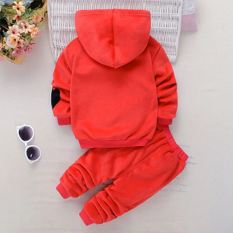 Baby girl clothes set, autumn winter clothes love printing plus velvet sweater+sports pants 2cps suit casual Joker style.