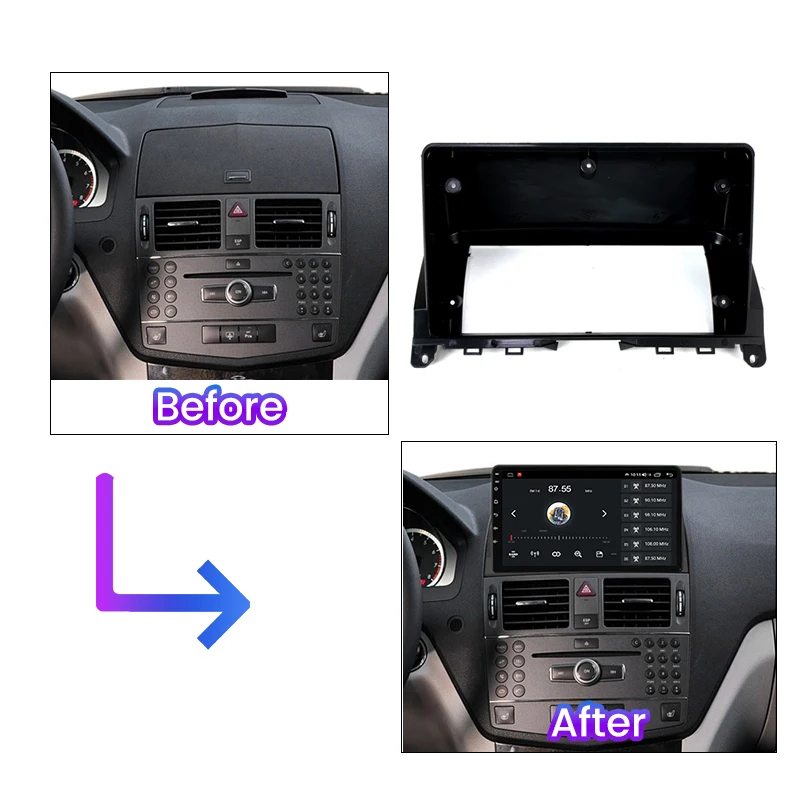 For Mercedes Benz C Class 3 W204 S204 2006-2011 Car Radio Multimedia Frame Stereo Cover Panel Dashboard Bracket Cable Kit Bezel