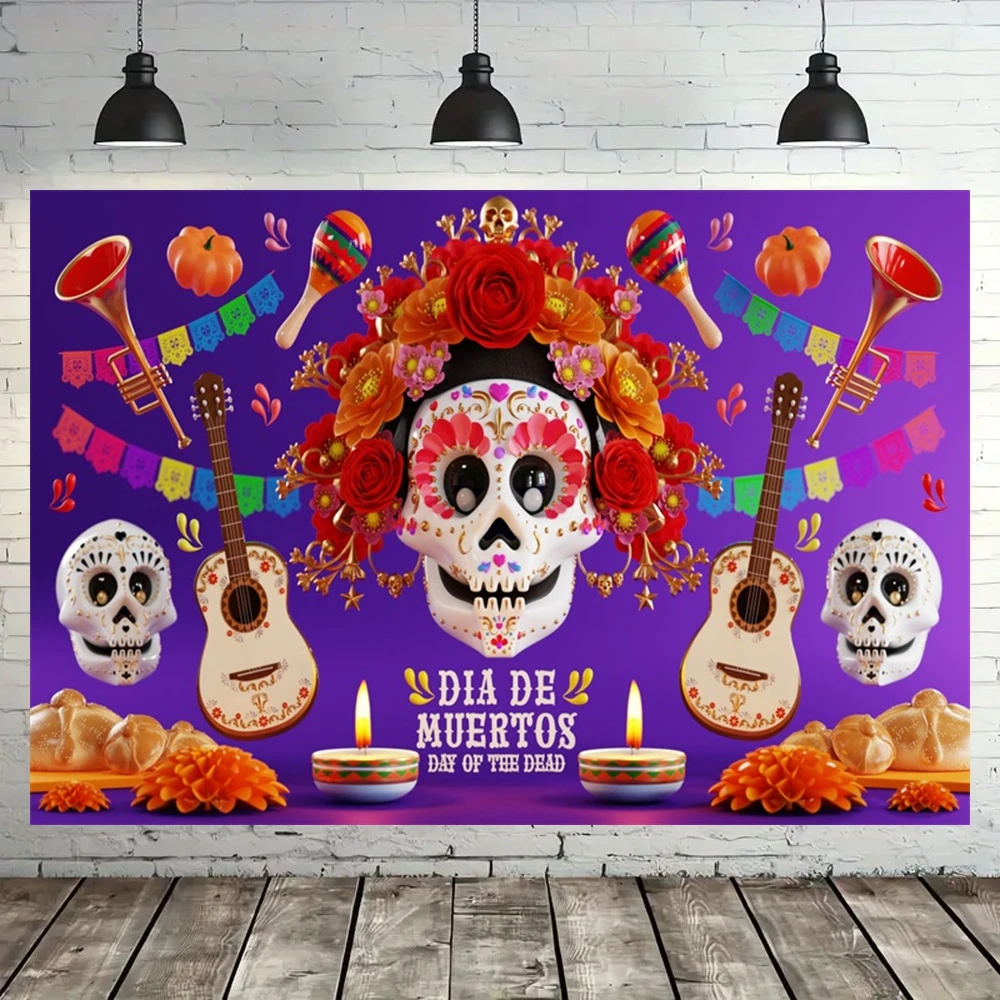 Day Of The Dead Photography Backdrop Mexican Fiesta Día De Los Muertos Festival Party Decor Photo Booth Shooting Props Banner