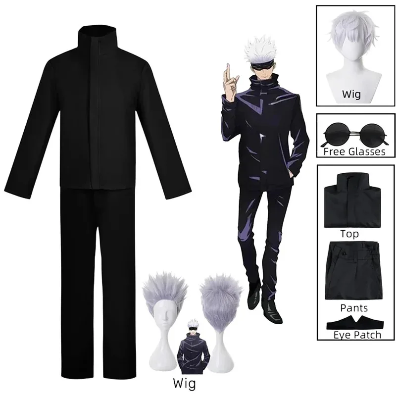 

Anime Jujutsu Kaisen Gojo Satoru Cosplay Costume Eye Patch Wigs Glasses Suit Halloween Costumes for Men