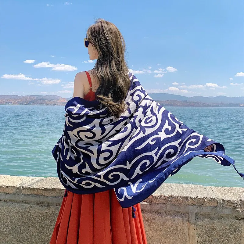 Women Shawl Travel Ethnic Style Cotton Linen Sun Protection Beach Cape Desert Sun Protection Cape Sun Protection Scarf Silk