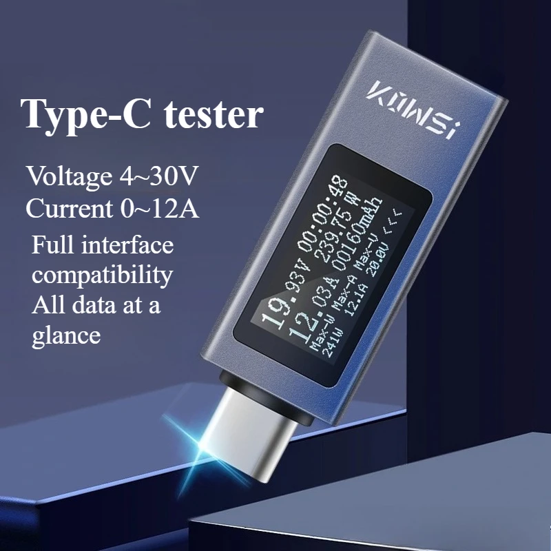 5A Multifunctional Digital Display DC Voltage Current Meter Power Meter Type-C USB Phone Charging Tester DC 4-30V 0-12A