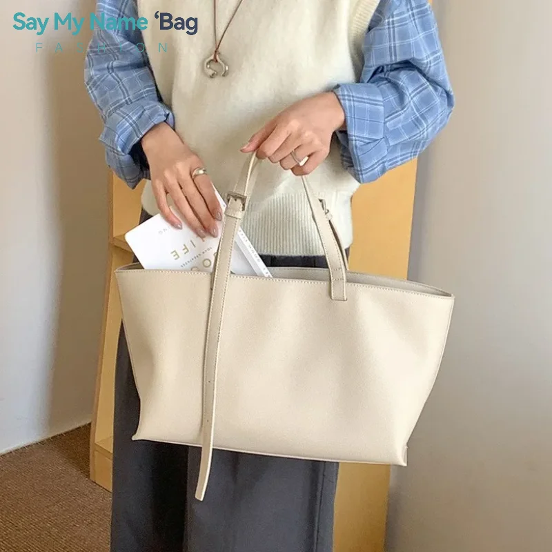 

2025 New PU Leather Big Tote Bags Women Fashion Korean Simple Large Capacity Shoulder Bags Vintage Casual Solid Trend Handbags