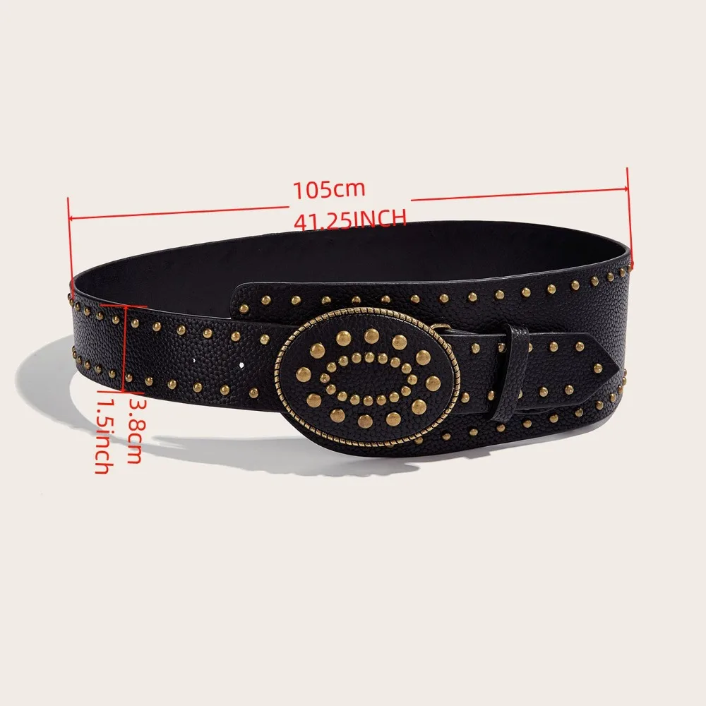 الرجعية برشام الرجعية الشارع برشام حزام Harajuku حجر الراين زهرة واسعة حزام Y2K الجمالية بولي Leather حزام جلد فتاة