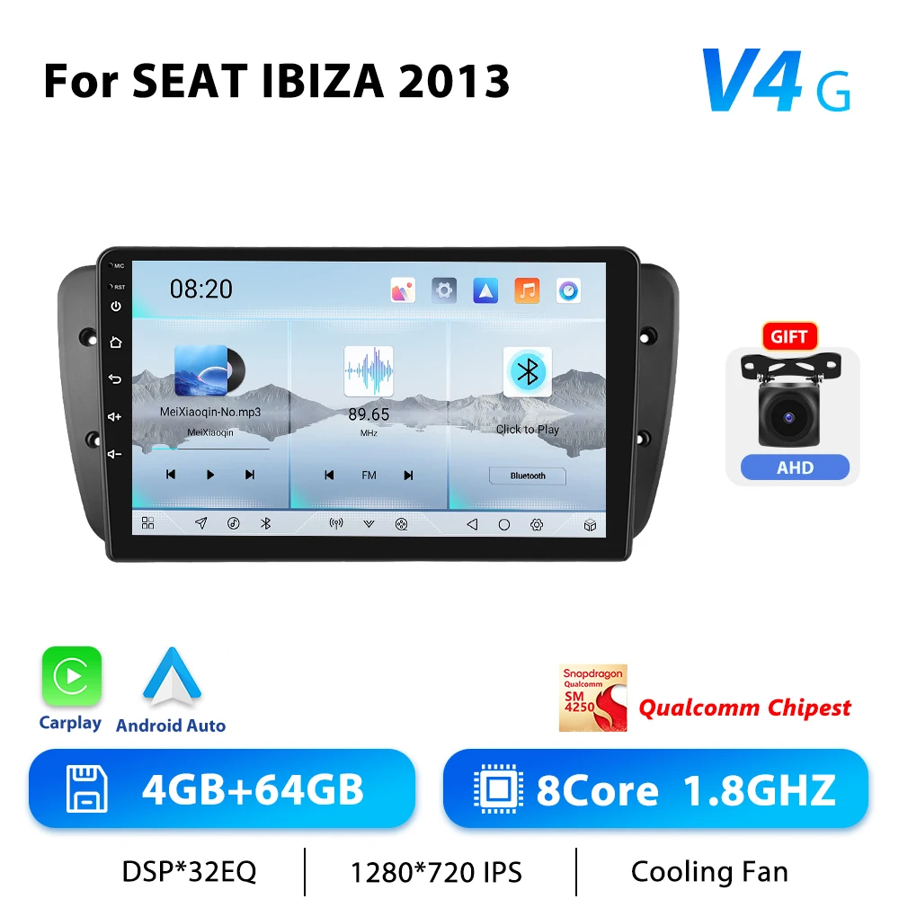 Podofo 9 "Autoradio Draadloze CarPlay Android Radio Voor SEAT IBIZA 6j 2009-2013 Multimedia GPS FM 4G WIFI Auto Intelligente Systemen