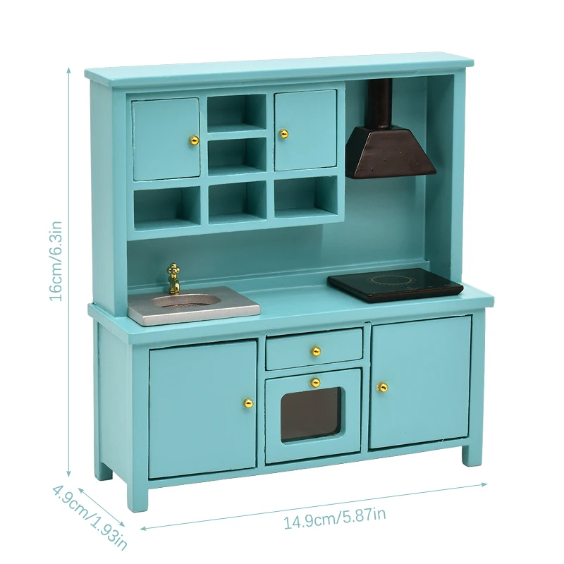 1/12 Dollhouse Mini Wooden Kitchen Cupboard Model Toys Miniature Countertop Sink Stove Cabinet Furniture Doll House Accessories