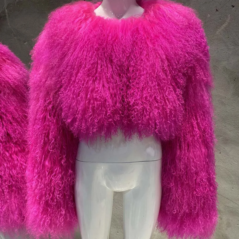 2025년 신상품 숏 양털 코트 몽골 양털 긴 소매 여성용 따뜻한 재킷