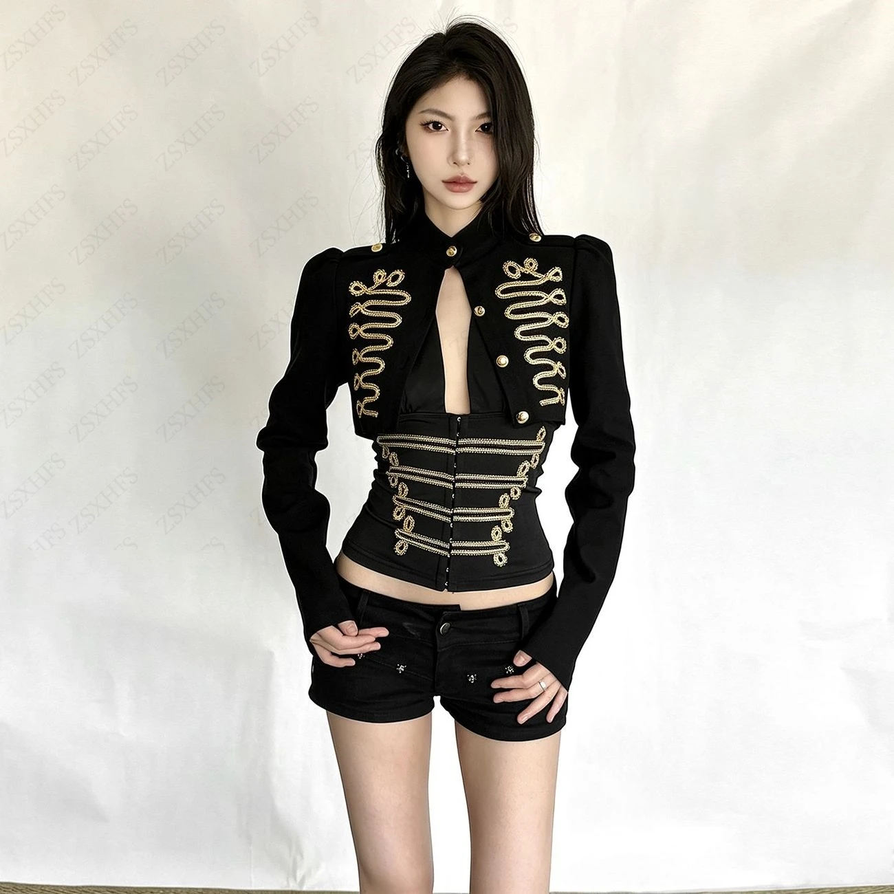 Palace Style Embroidered Jacket decoration So Cool Girl Sexy Hanging Neck Strap Suit Vintage Napoleon Style Cardigan Little Coat