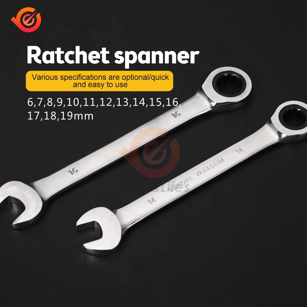 6,7、8,9、10,11、12,13、14,15、16,17ミリメートル72歯ラチェットスパナコンビネーションレンチキーギアリングツールハンドルクロームバナジウムツール