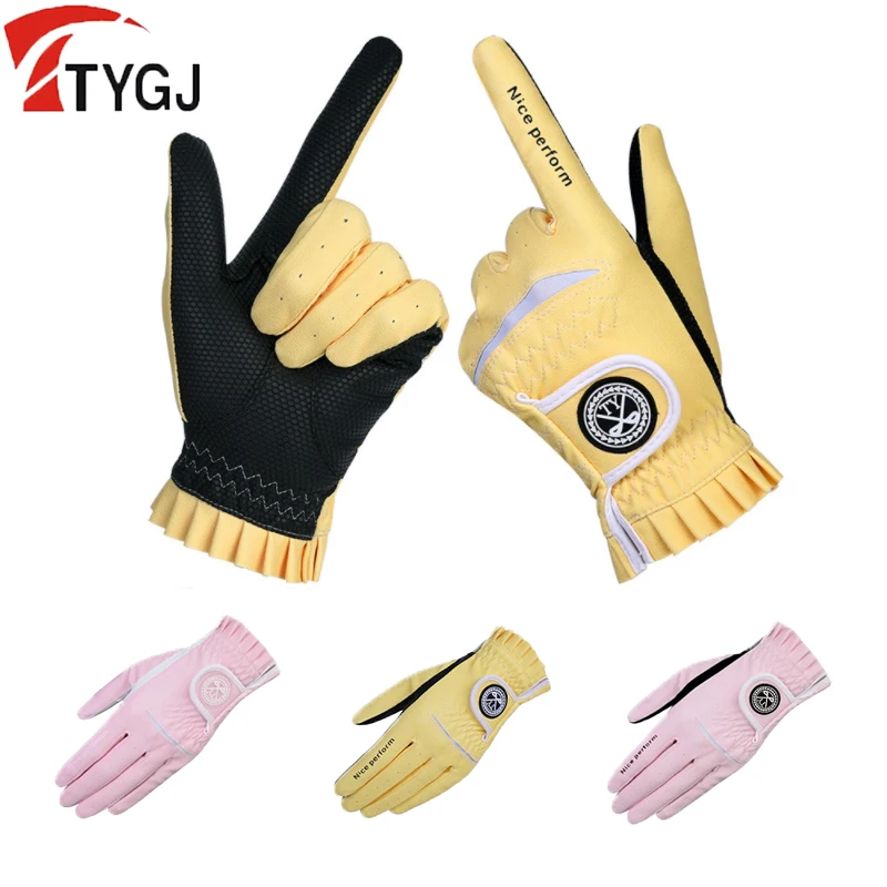 Ttygj-Gants de golf coordonnants pour femmes, mitaines élastiques respirantes, gants en PU pour femmes, magasins et droitiers, élégants, 1 paire