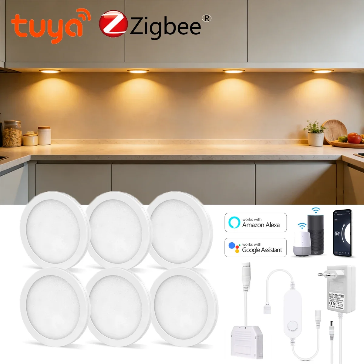 Intelligence Home Lighting Panel Lamp with Zigbee Controller 12V Dimmable Cabinet Wall Ceilling Lamp Support Tuya Alexa Google