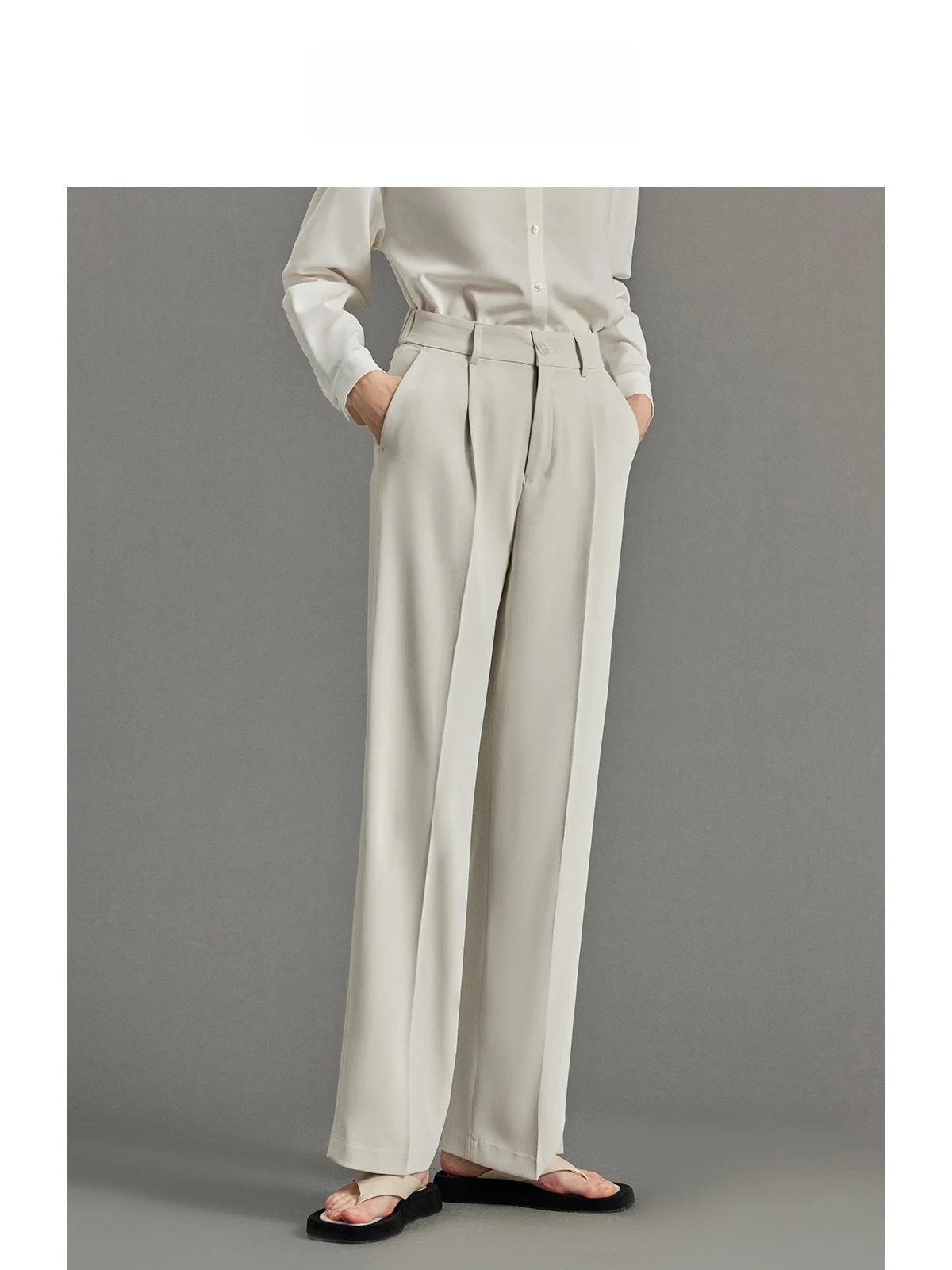 

LeLenth High Waist Drapey Suit Pants Women Summer Loose Slim Wide Leg Pants White Casual Versatile Straight Long Pants