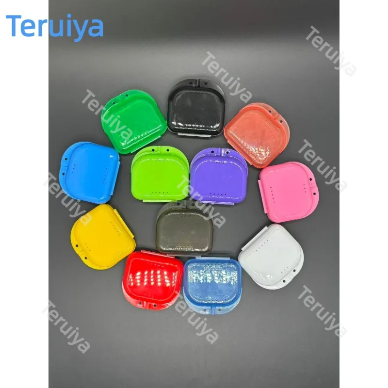 50Pcs Multi Color Dental Retainer Box with Vent Holes, Plastic Clear Aligner Mouth Guard Denture Storage Case
