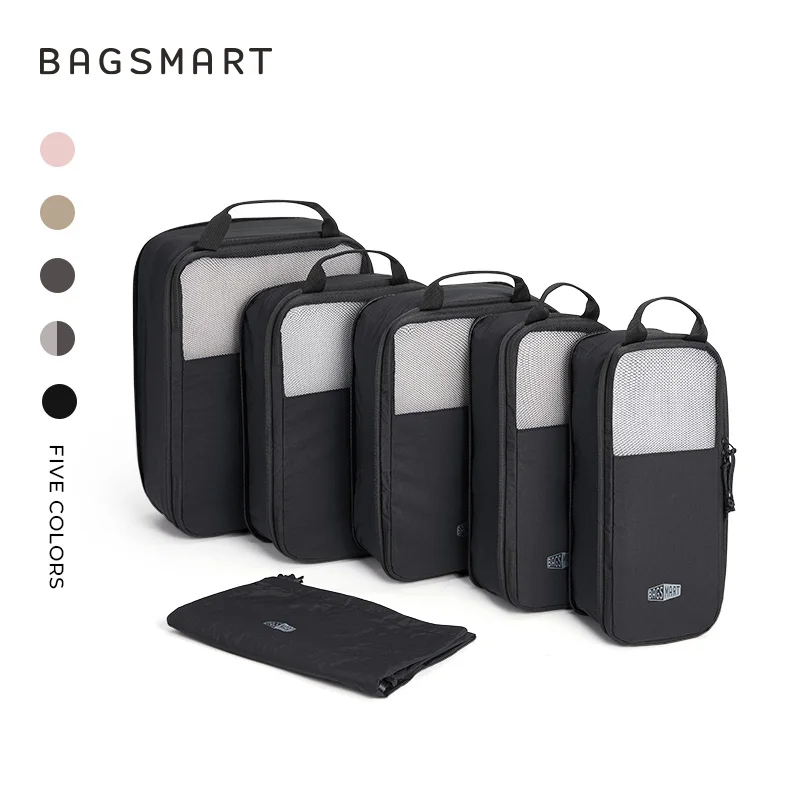 BAGSMART 6PC Compression Packing Cubes Large Capacity Travel Storage Bag Portable Luggage Organizers for Clothes