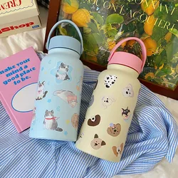 650ML Cute Thermos Stainless Steel Insulation Cup Portable Handle Large Capacity Coffee Thermal Cup School Outdoor Travel Kettle
