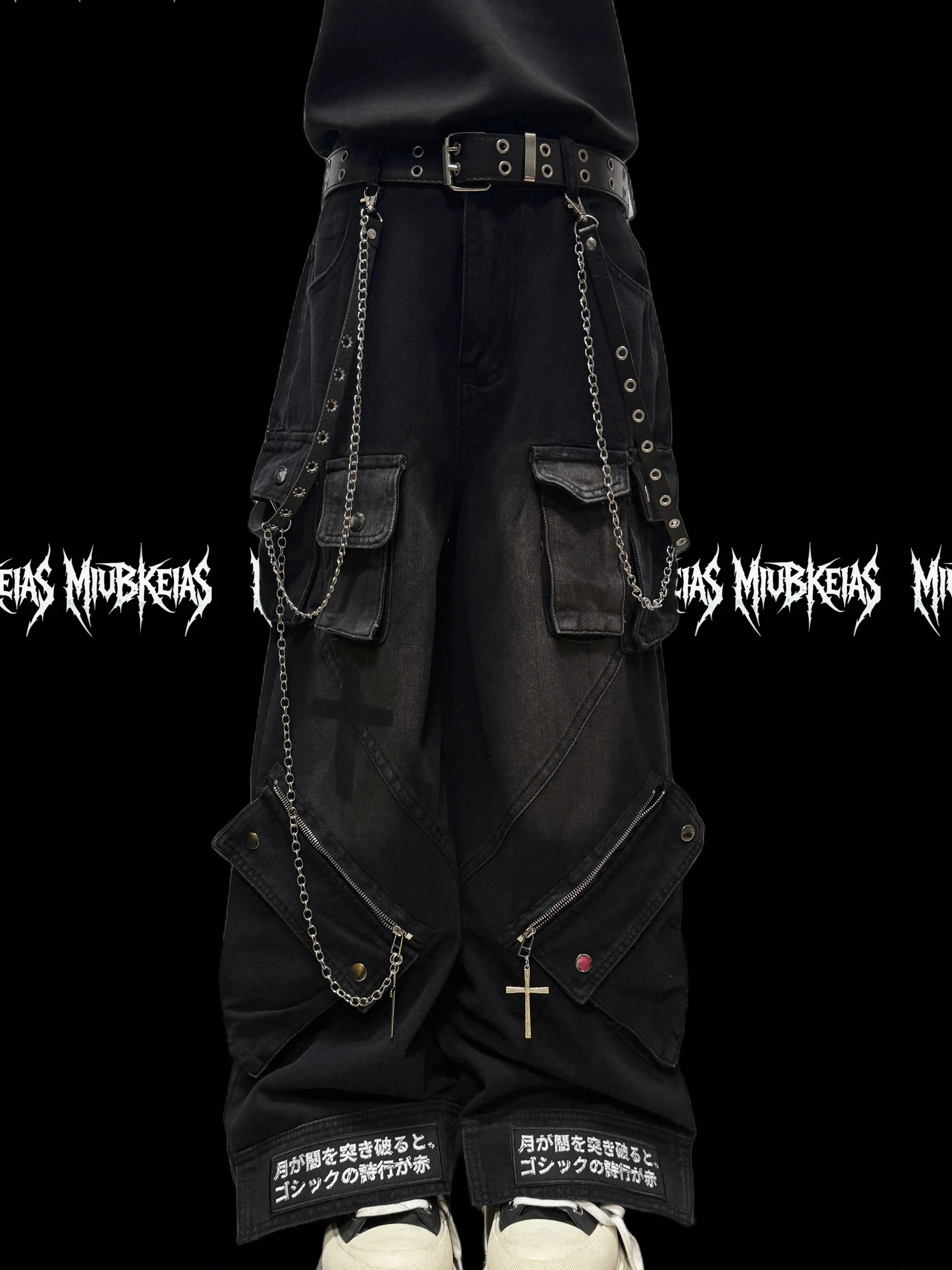 Unisex Gothic Punk Jeans 2026 Multi Pocket Cargo Jeans Washed Distressed Straight Leg Trousers Zipper Design Casual Street Pants