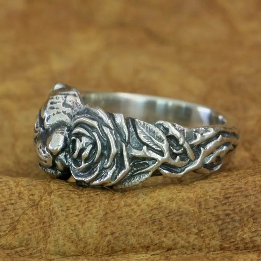 Tiger Rose 925 Sterling Silver Ring Fashion Punk Jewelry TA211 US Size 7~15 BZ