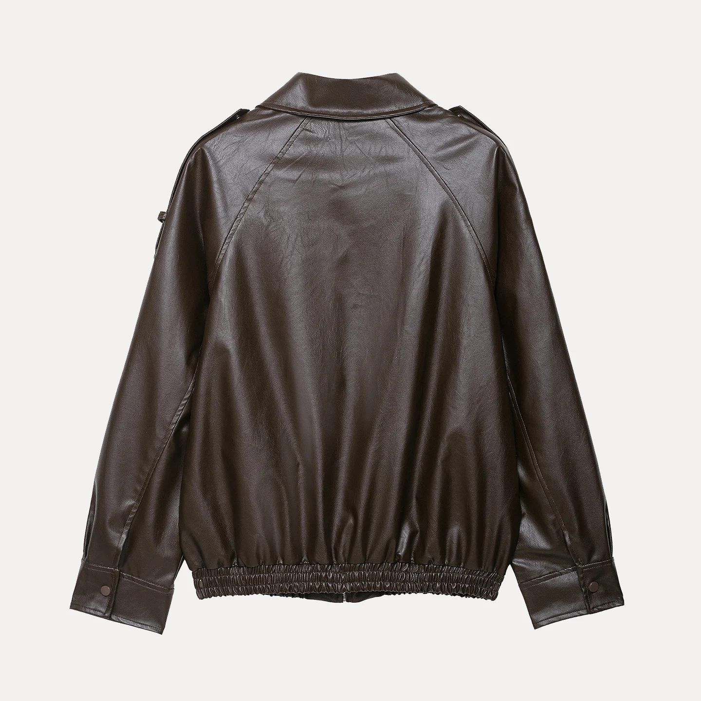 Faionable Pilot Jaet Coat Women's Autumn 2025 Sli Personali Versatile Stand Collar Fake Leather Long Sve Zipper