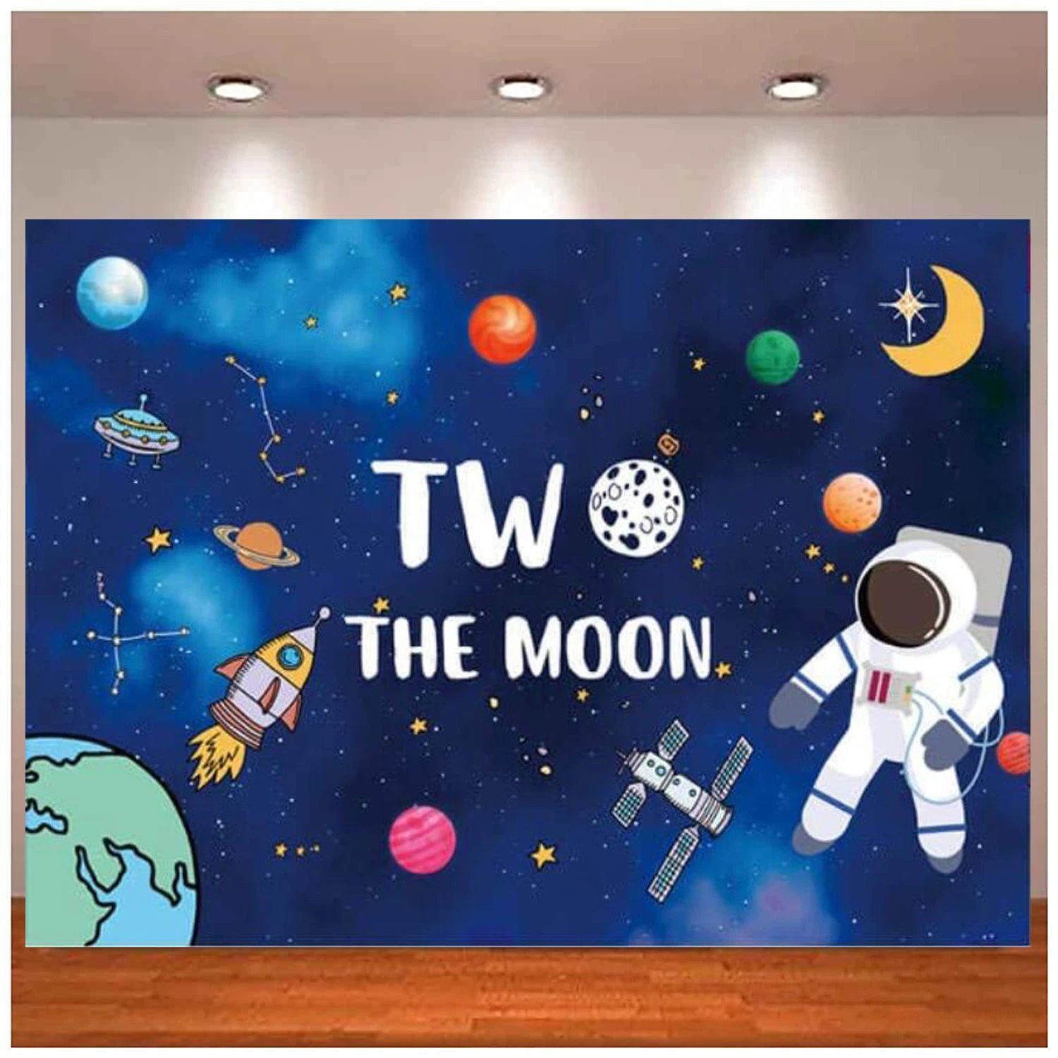 

Birthday Party Supplies 2 the Moon Space Photography Backdrop Outer Space Astronaut Space Man Robot UFO Theme Party Background