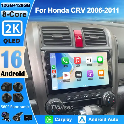 Car Radio Android 16 4G+WIFI Carplay For Honda CR-V 3 RE CRV 2007-2011 Multimedia Video Player 2 Din Navigation GPS Carplay DVD
