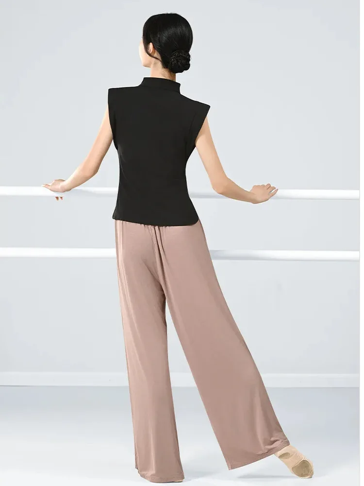 Solid Color Mandarin Collar Short Sleeve Slim Fit Dance Top for Women, Ballet Stage Practice Modern Performance Shirt