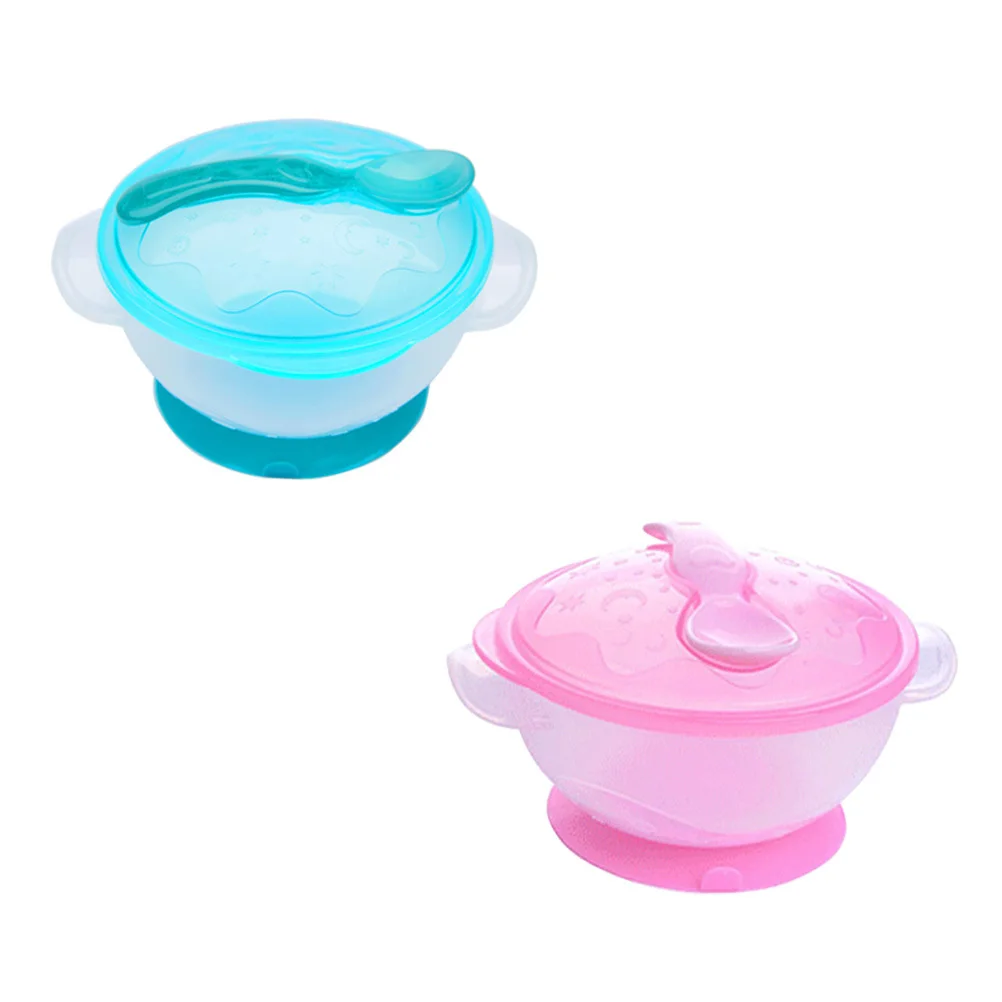 

2 шт., присоска для кормления детей, термочувствительная ложка, нескользящие тренировочные миски для малышей, пластиковая посуда с двойной ручкой, розовая