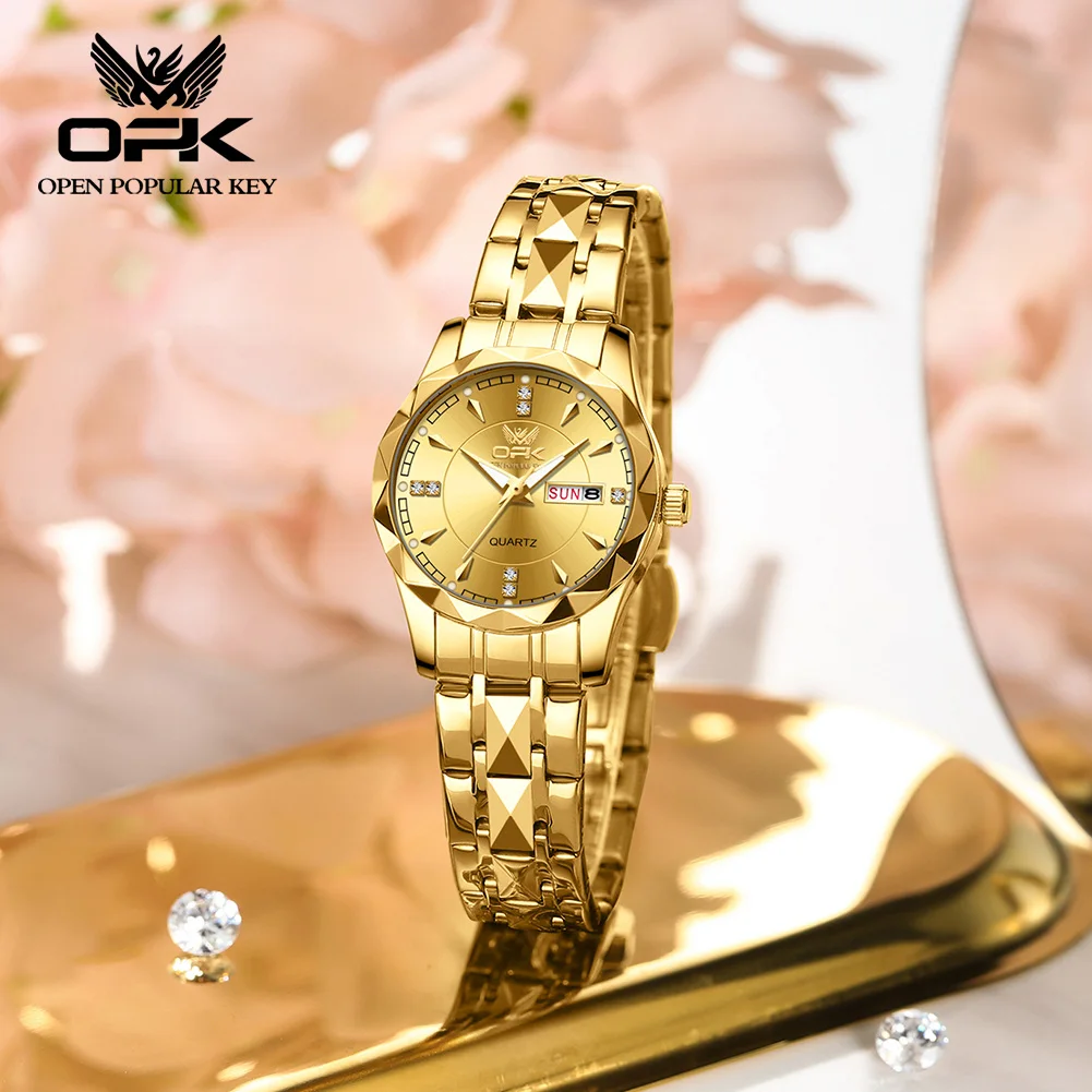 OPK Quartz Women's Watch Original Luxury Brand Dual Calendar Waterproof Glow Watch High Quality Elegant Fashion Watch for Women